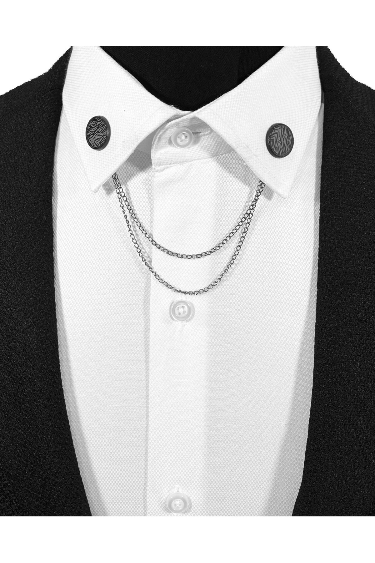  ست سنجاق یقه و زنجیر فلزی مشکی طرح موج ماریس