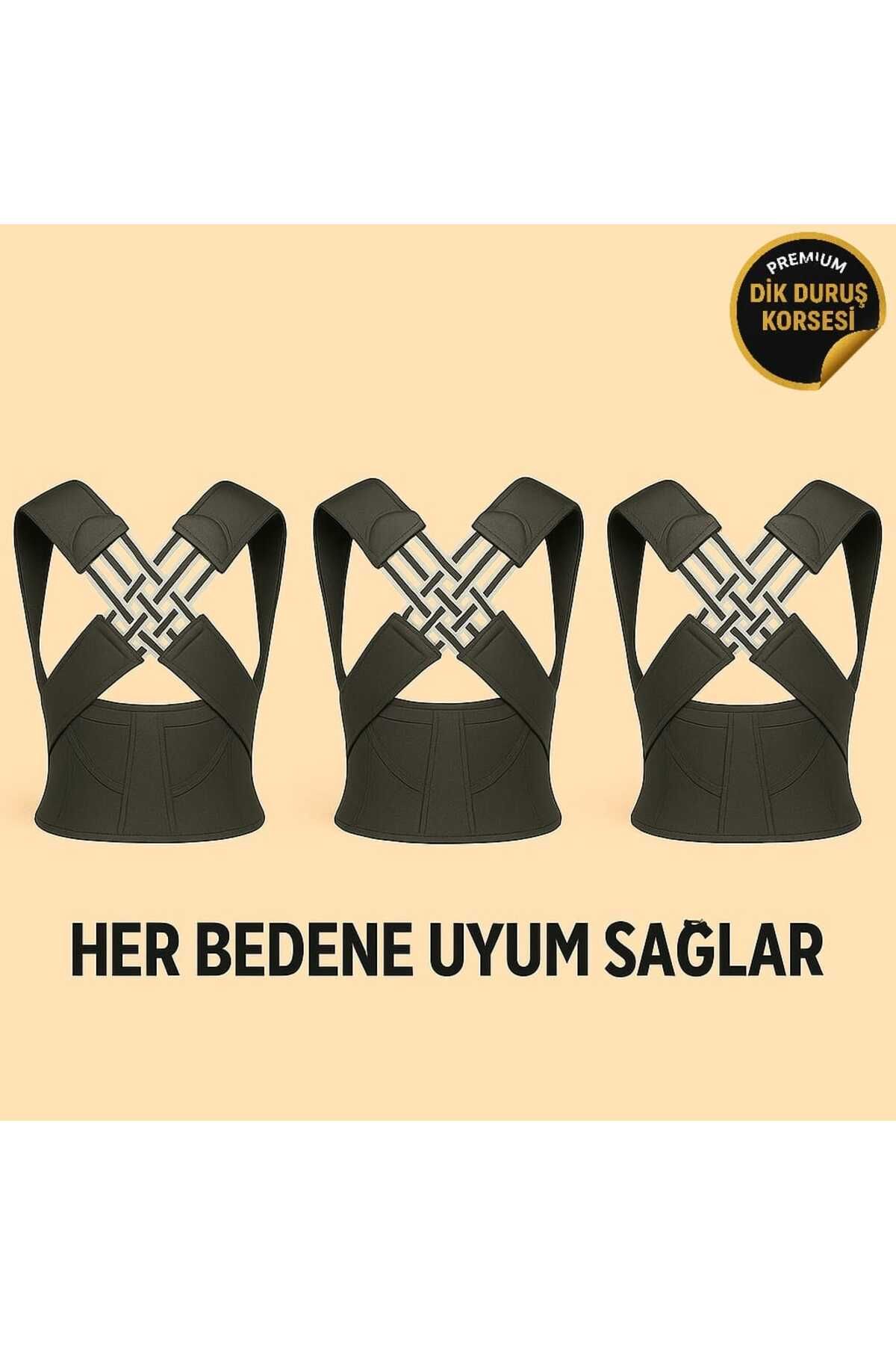 İVK GRUP 3 Adet Premium Model Dik Duruş ve Kamburluk Giderici Medikal Sırt-Bel Korsesi Siyah Renk