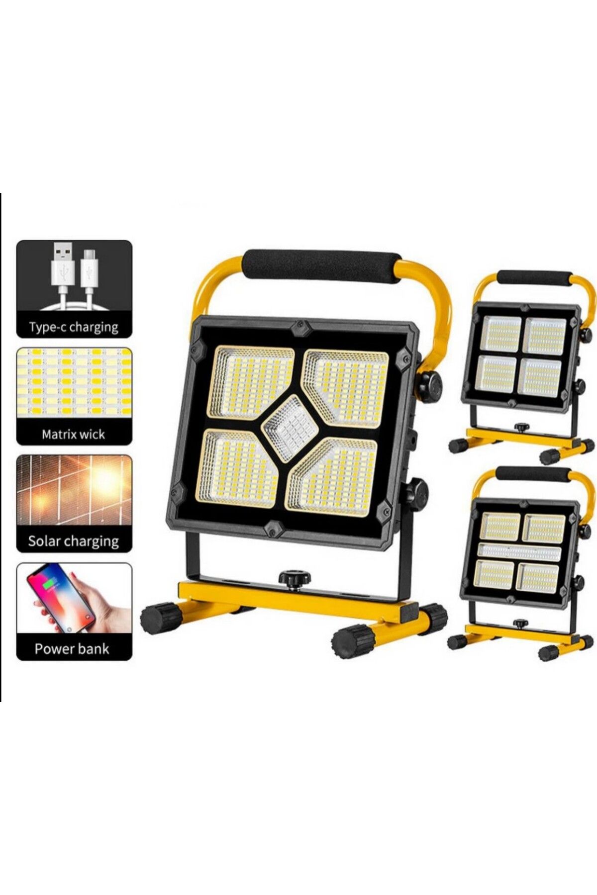 BuGoHome Güneş Enerjili Şarjlı LED Projektör | Powerbank Özellikli Şarjlı Kamp Işığı |4 modlu çakarlı