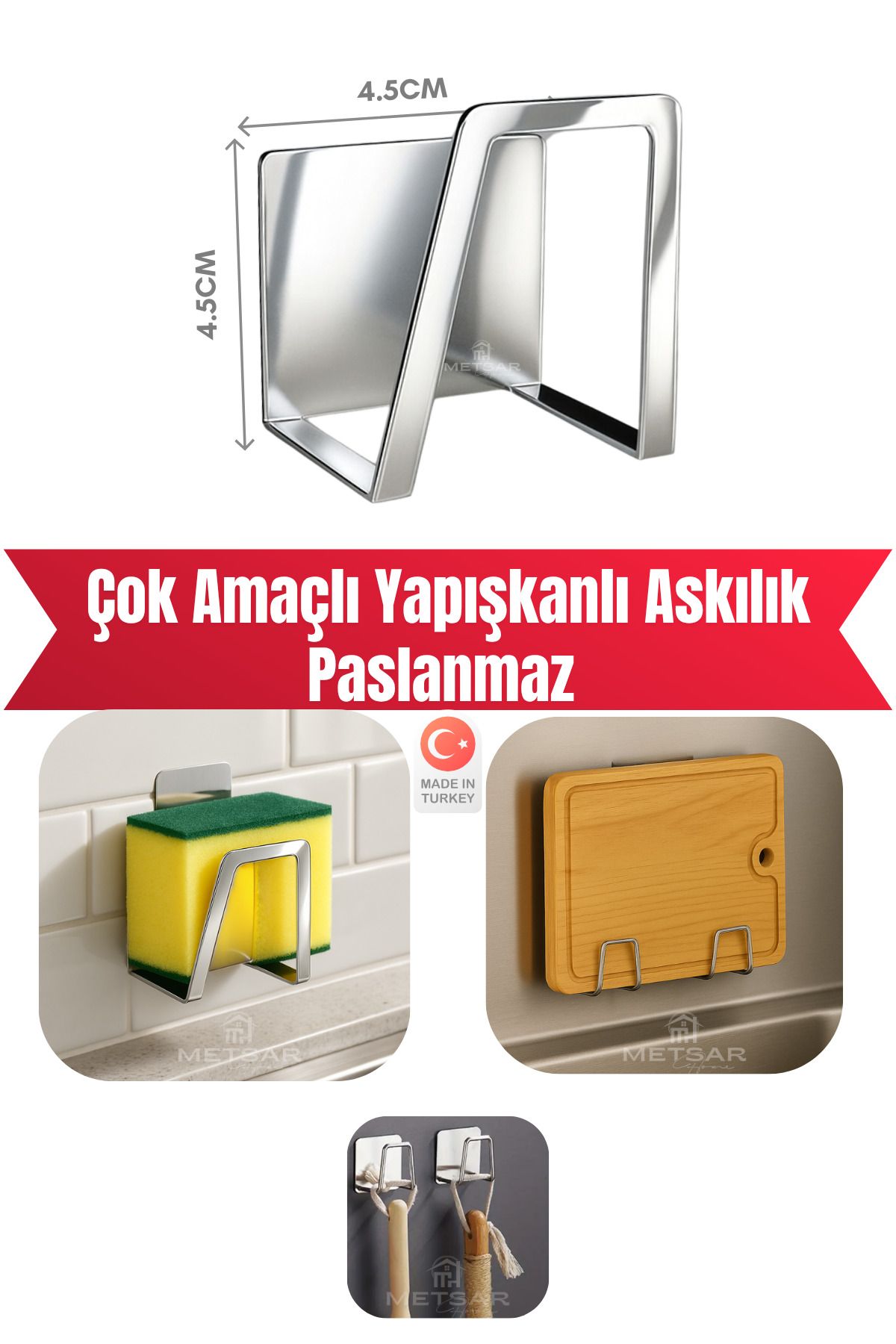Metsar Home Paslanmaz Güçlü Yapışkanlı Bulaşık Süngeri Tutucu Eyve Düzenleyici Süngerlik
