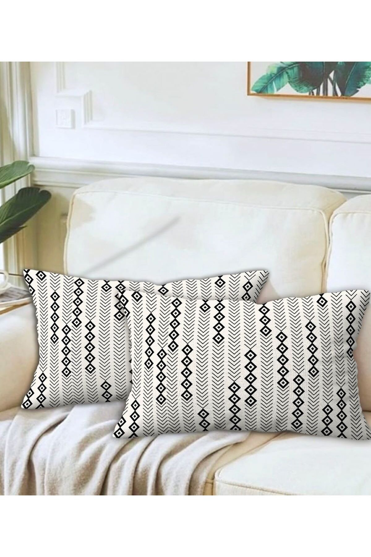 Ardizayn Bohem, Kadife Kumaş 2'li Kırlent Kılıfı 43x43 cm- Çift Taraflı Baskı