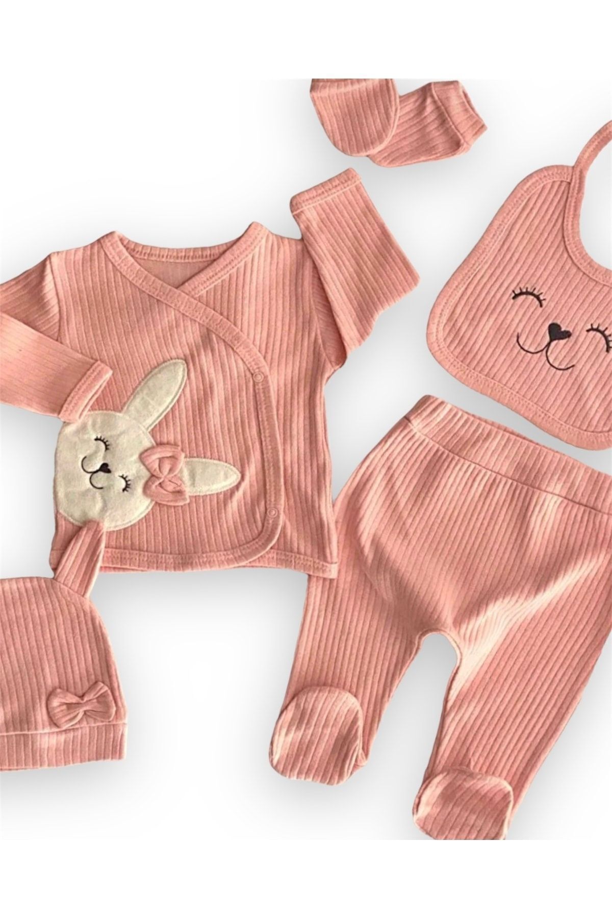 nevrankids Neşeli Bebekler Fitilli Kumaş Somon 5 Parça Hastane Çıkışı Seti fotoğrafı 6 (önizleme)