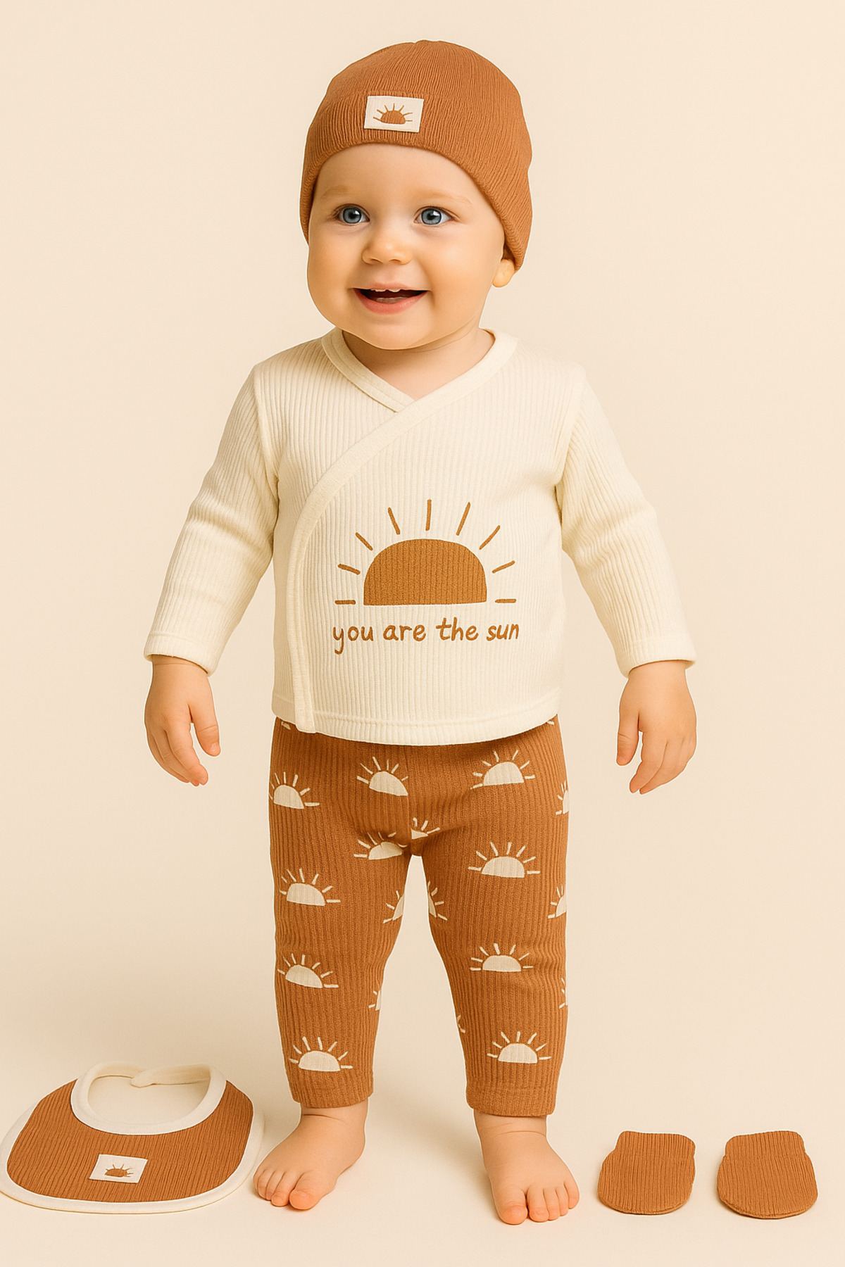 nevrankids Güneş Desenli Naturel 5'li Hastane Çıkış Seti fotoğrafı 4 (önizleme)