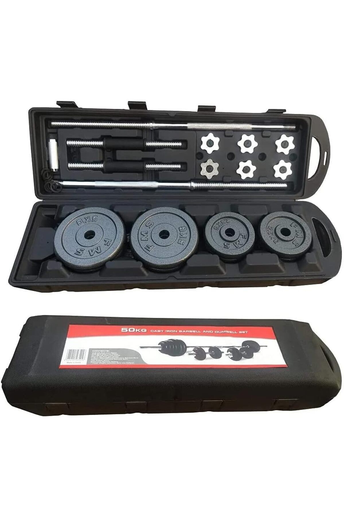 طقم دامبل وأوزان حديدية 50 كجم مع صندوق حمل – قابل للتعديل للمبتدئين والمحترفين – لون أسود