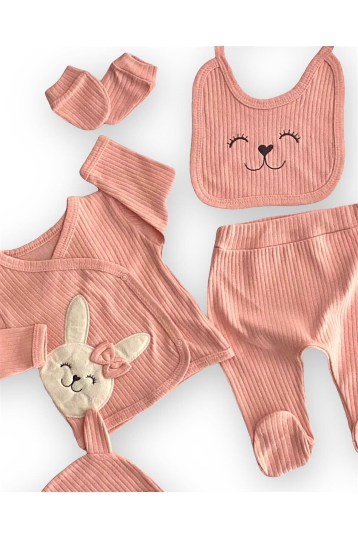 nevrankids Neşeli Bebekler Fitilli Kumaş Somon 5 Parça Hastane Çıkışı Seti fotoğrafı 5 (önizleme)