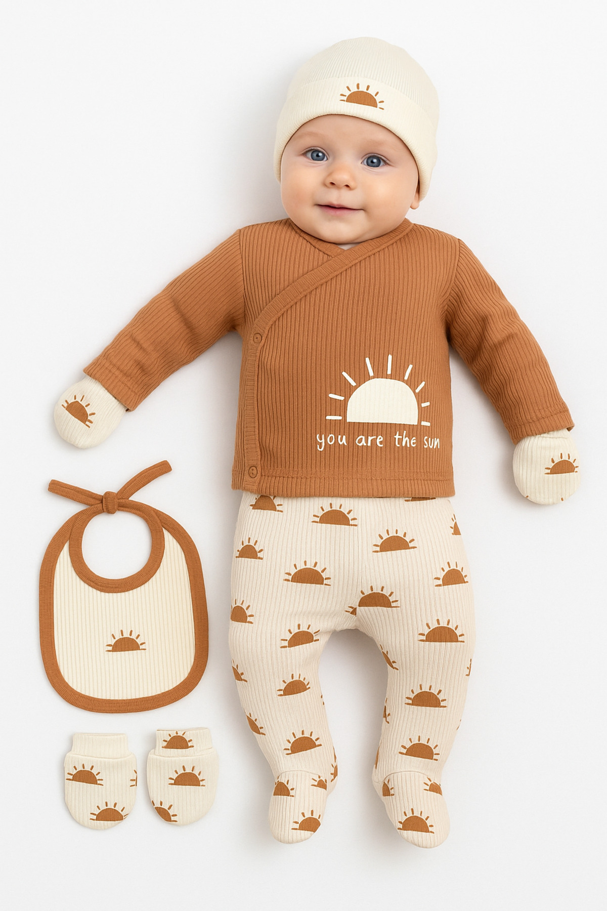 nevrankids Güneş Desenli Naturel 5'li Hastane Çıkış Seti fotoğrafı 2 (önizleme)