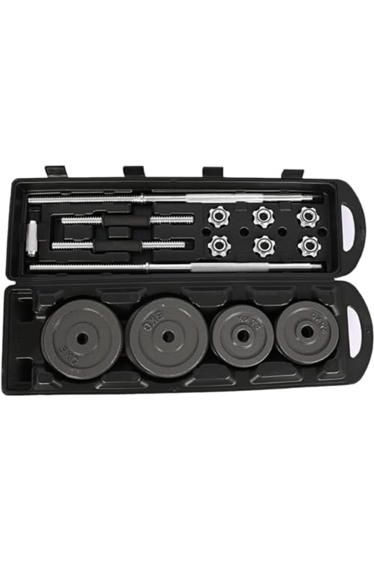 طقم دامبل وأوزان حديدية 50 كجم مع صندوق حمل – قابل للتعديل للمبتدئين والمحترفين – لون أسود