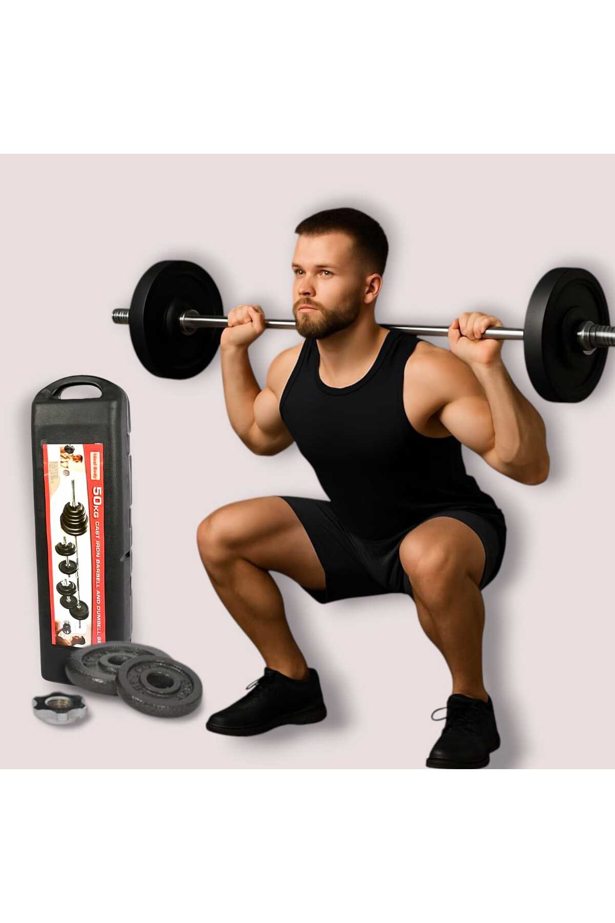 طقم دامبل وأوزان حديدية 50 كجم مع صندوق حمل – قابل للتعديل للمبتدئين والمحترفين – لون أسود