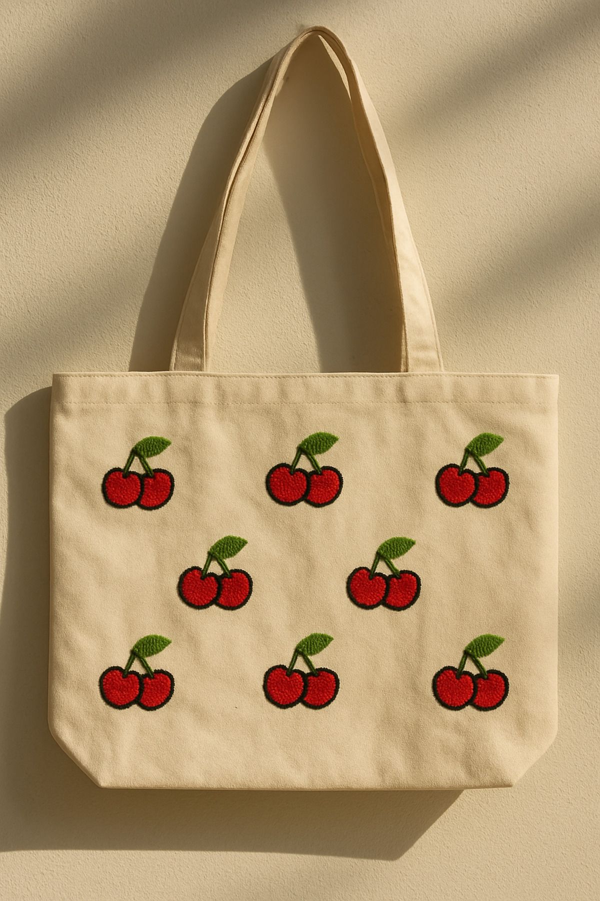 Rell Home Vişne Desenli Punch Işlemeli Yazlık Çanta Plaj Çantası 45 X 32 Cm