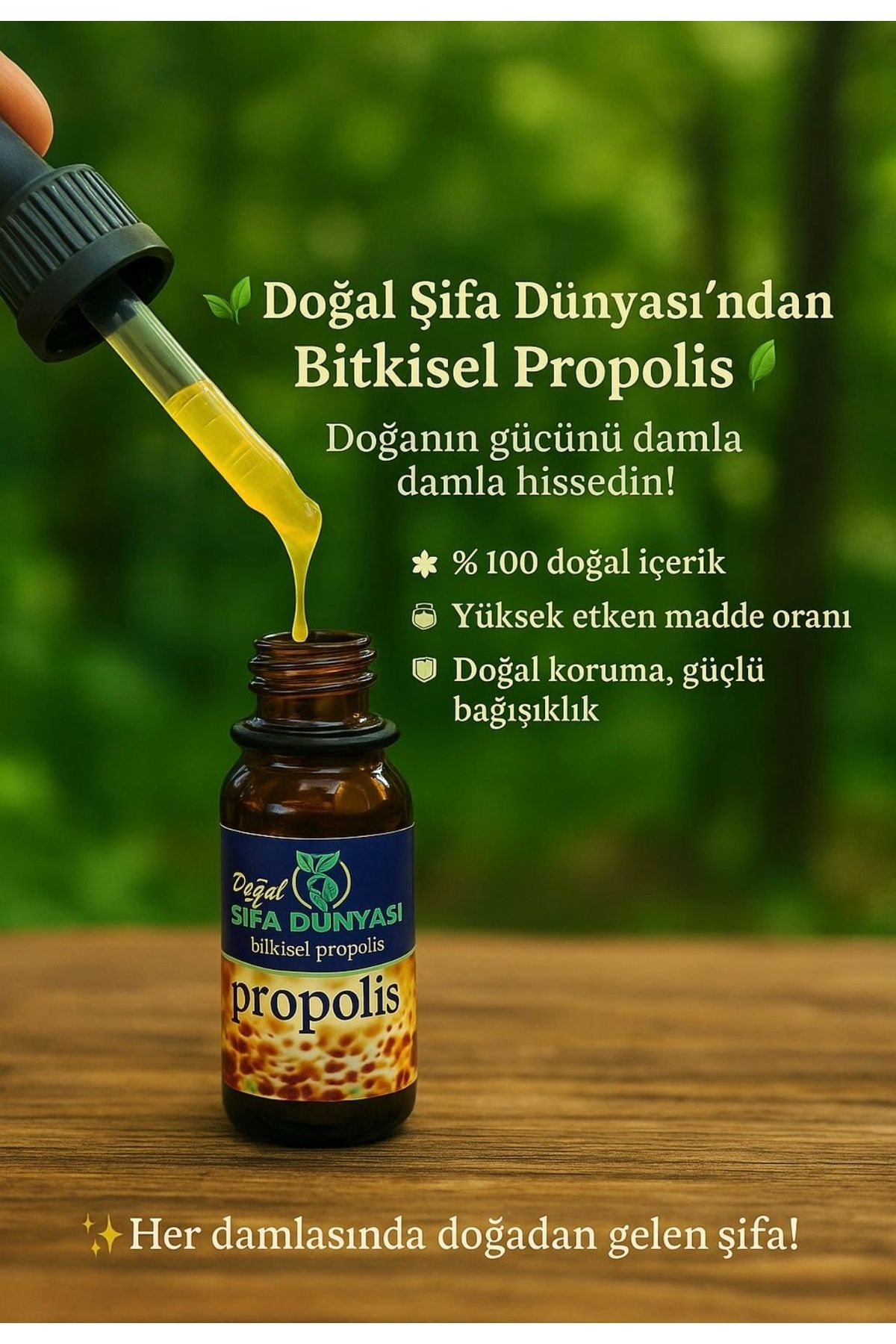 DogalSifaDünyası Propolis Damla 20 ml Yumuşak Içim %100 Doğal Suda Çözünebilir