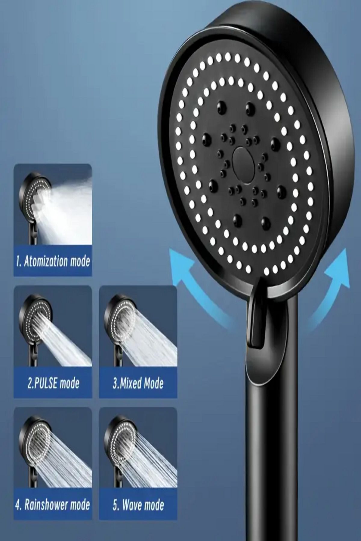 Alper Banyo Siyah Kobra Duş Başlığı – Yüksek Basınçlı, Su Tasarruflu, Ayarlanabilir Banyo Duş Başlığı