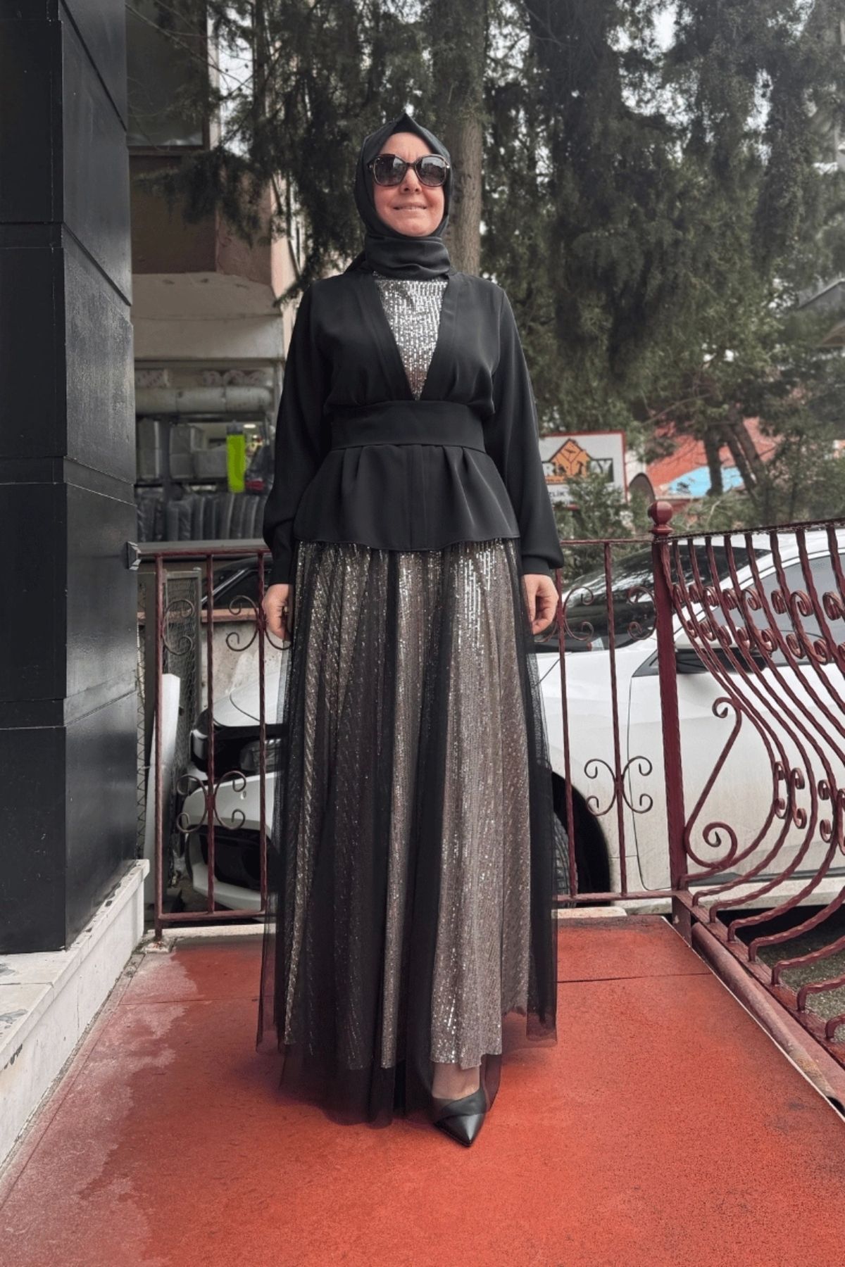 AlMarwah Bluz Etek Takım Bej/Siyah 90212