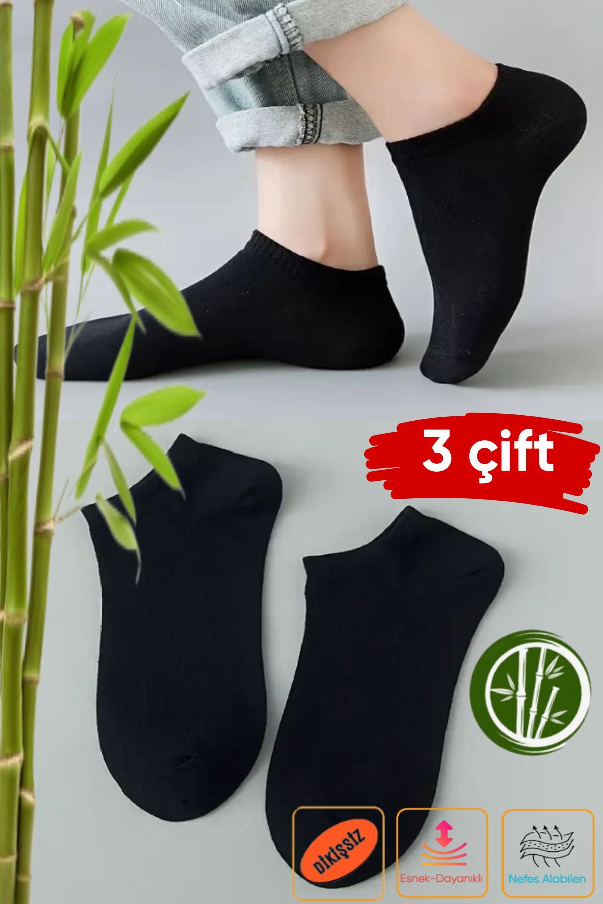 Esinti Kadın Bambu Görünmez Sneakers Çorap 3 Çift | Dikişsiz, Kokulu, Yumuşak