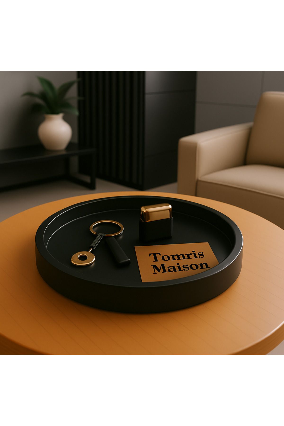 Tomris Maison Minimal Vazo - Dekoratif Masa Üstü Mini Siyah Tabak