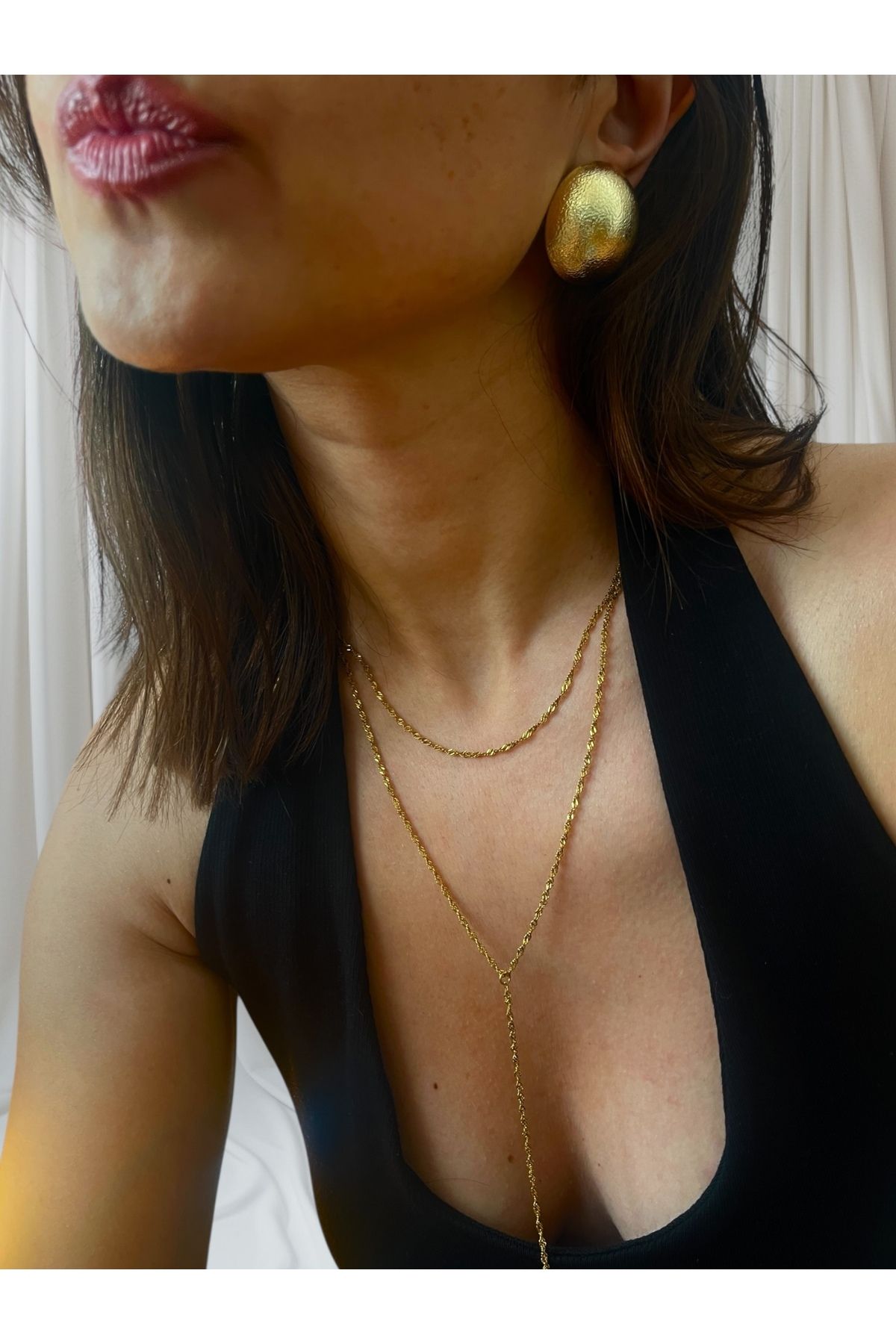 Hoop jewelery ÇELİK IŞILTILI BURGU ZİNCİR DEKOLTE KOLYE ÇİFT ZİNCİR
