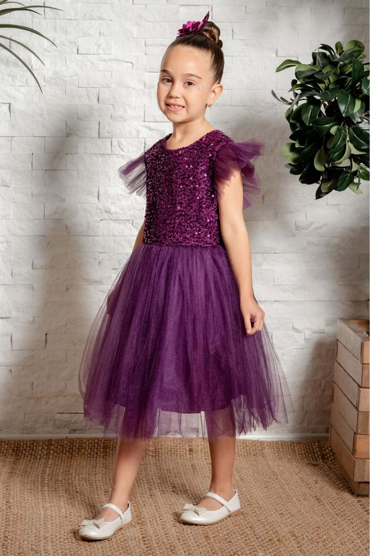 Mnk Baby&Kids Tüllü Kız Çocuk KPL Elbise MNK0526 MÜRDÜM fotoğrafı 2 (önizleme)