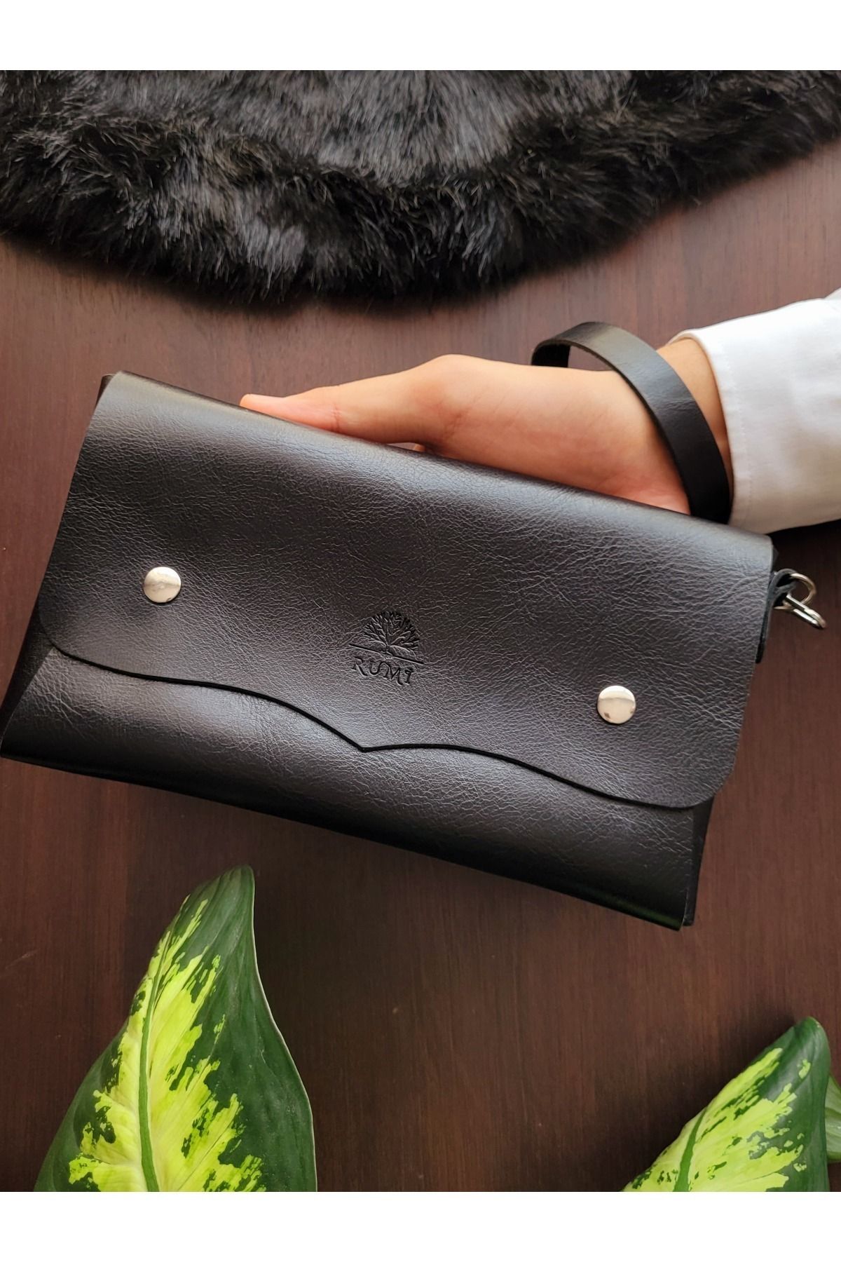 Rumi Deri %100 Hakiki Deri El Çantası El Askılı Portföy & Clutch Çanta Erkek & Kadın Hediyelik