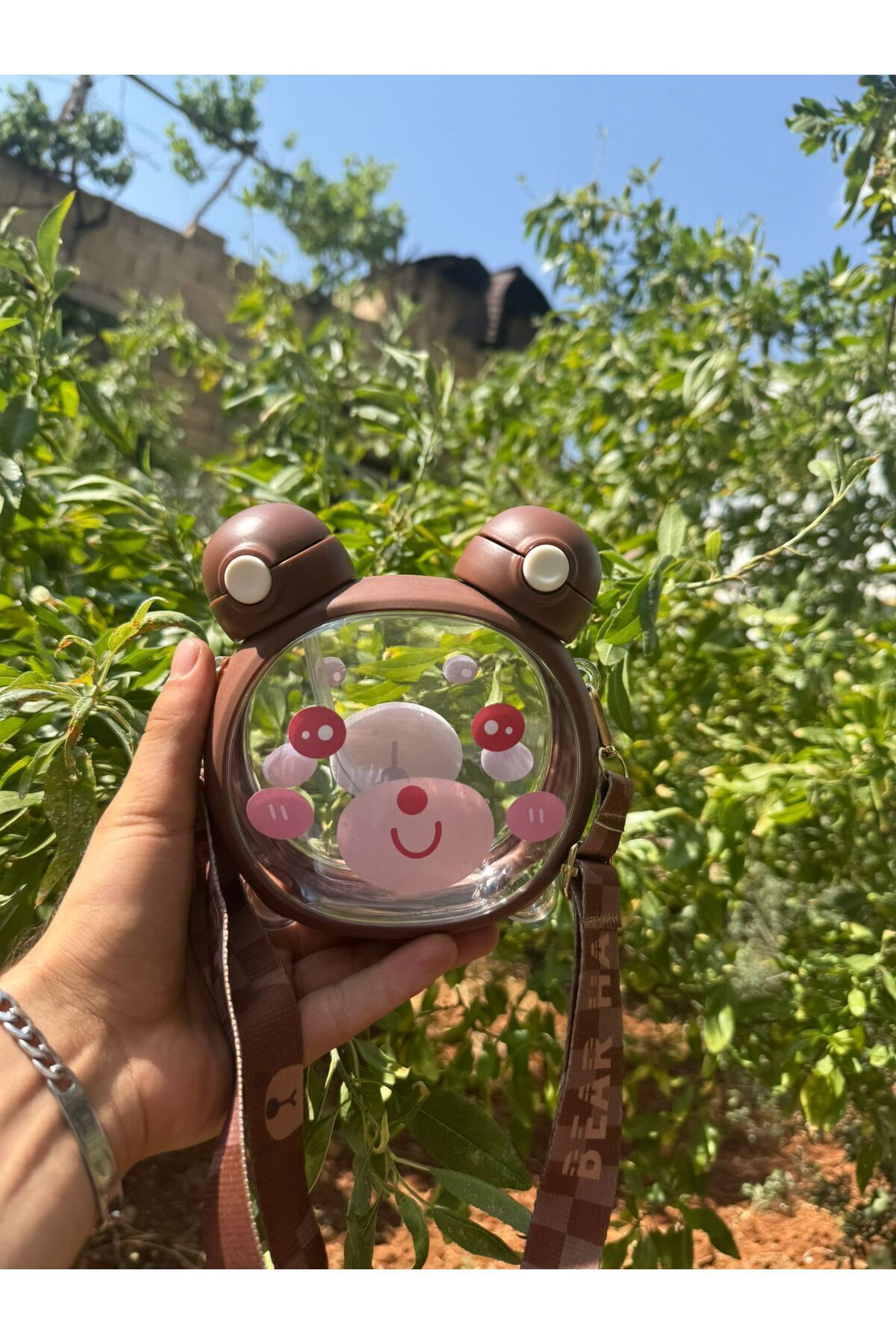 madam gold 🧸 SEVİMLİ AYICIK TASARIMLI OMUZ ASKILI MATARA – 4 RENK SEÇENEĞİ