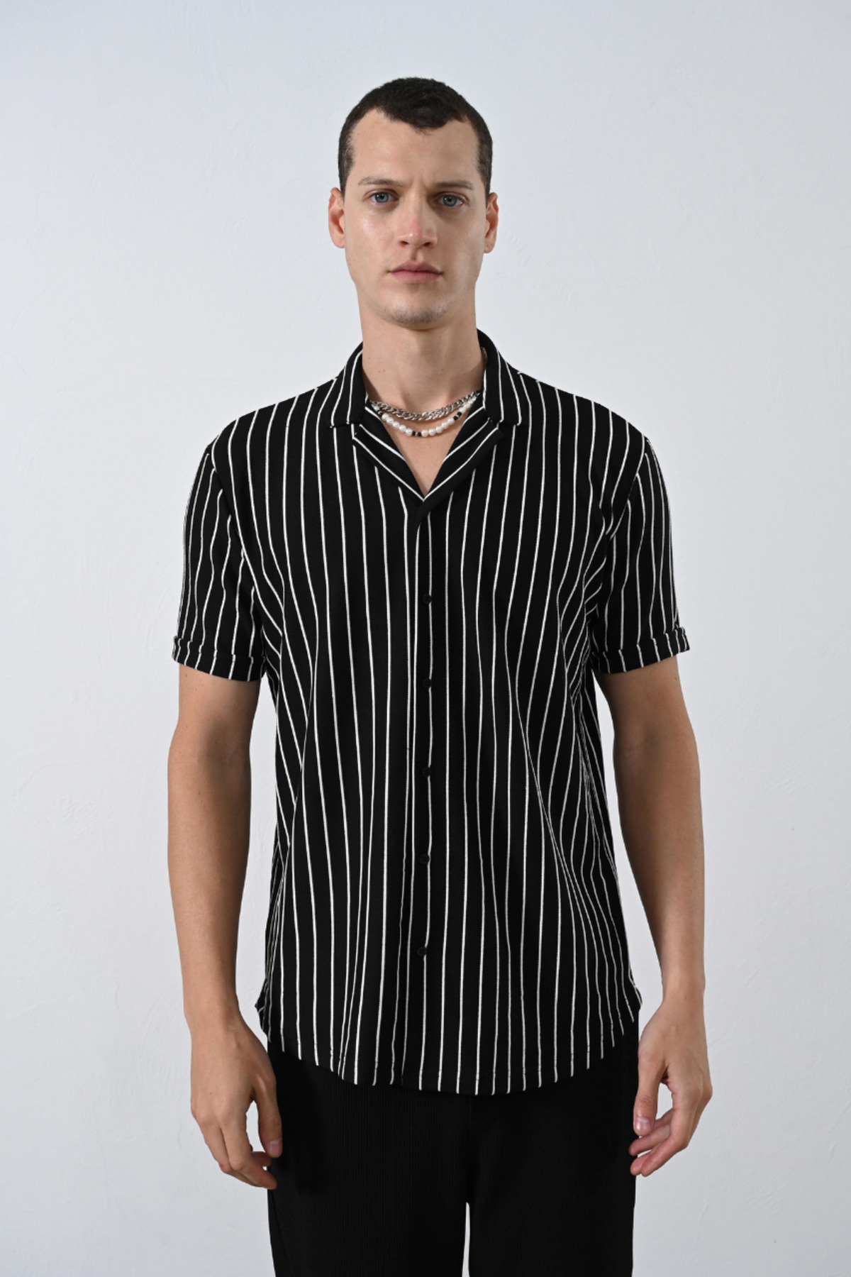پیراهن مردانه راه راه آستین کوتاه معمولی  پیراهن İLKCET MODA