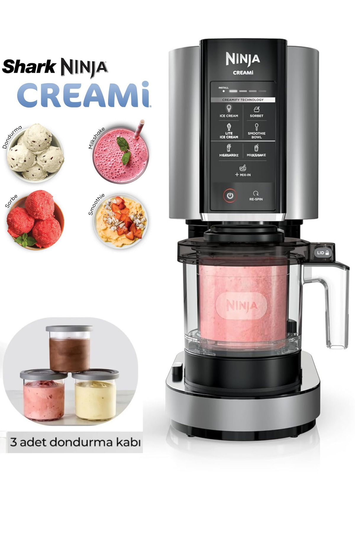 Shark Ninja Ice Cream Maker - DONDURMA MAKİNESİ Milkshake , Sorbe, Smoothie Kasesi - Mükemmel Karışım