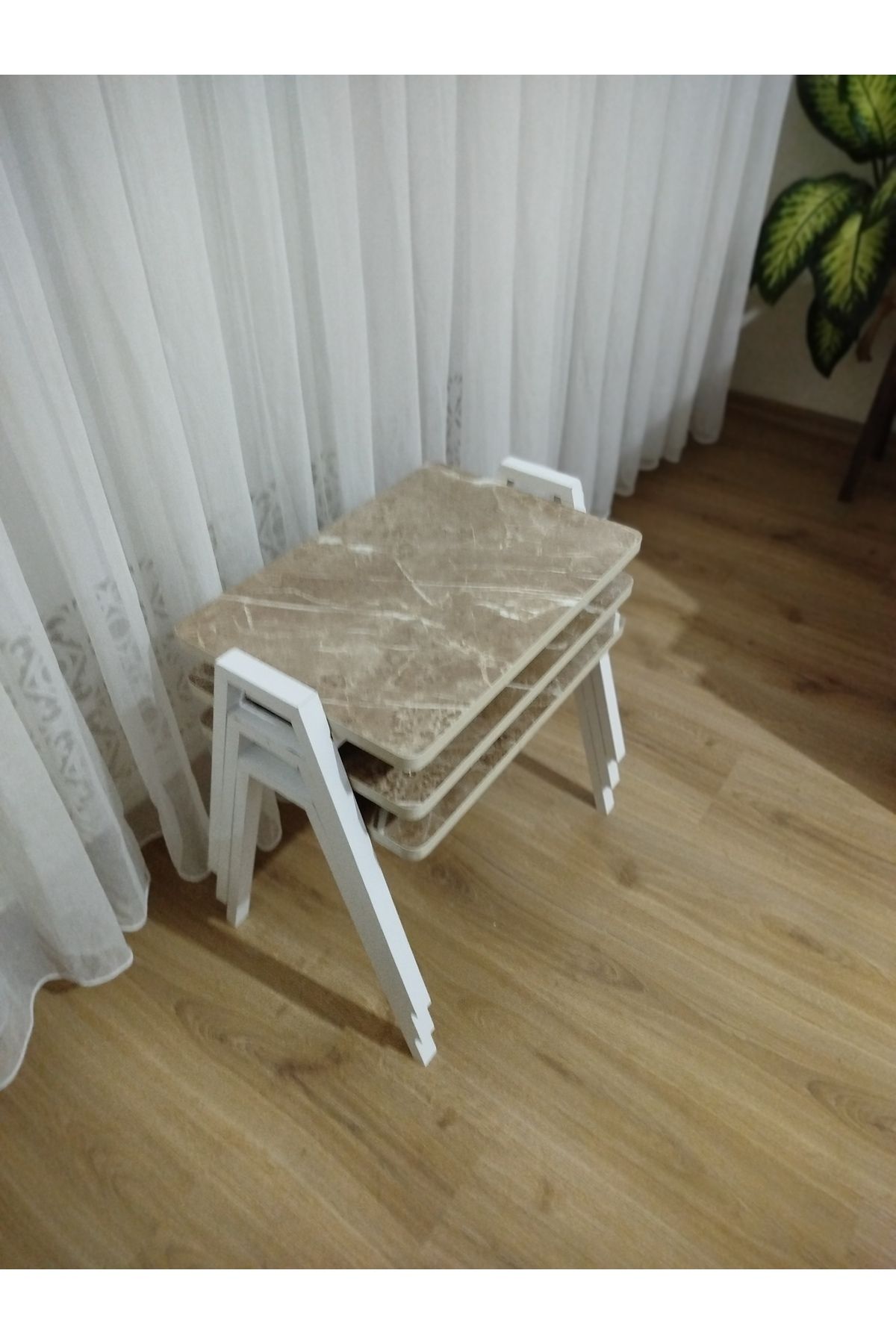 GÜVENÇ Zigon Sehpa 3'Lü Mermer Desenli Tepsi Model