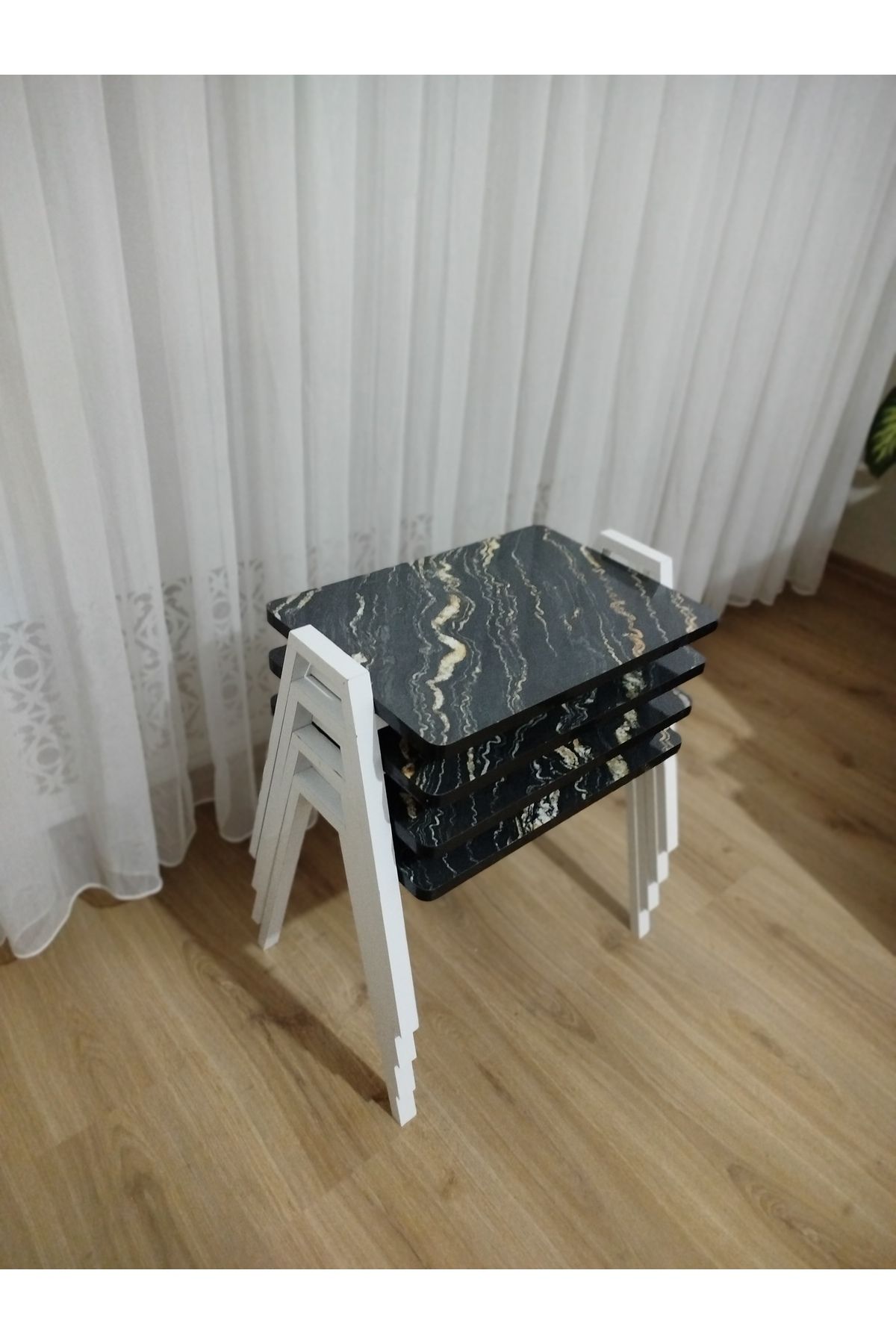 GÜVENÇ Zigon Sehpa 4'Lü Mermer Desenli Tepsi Model