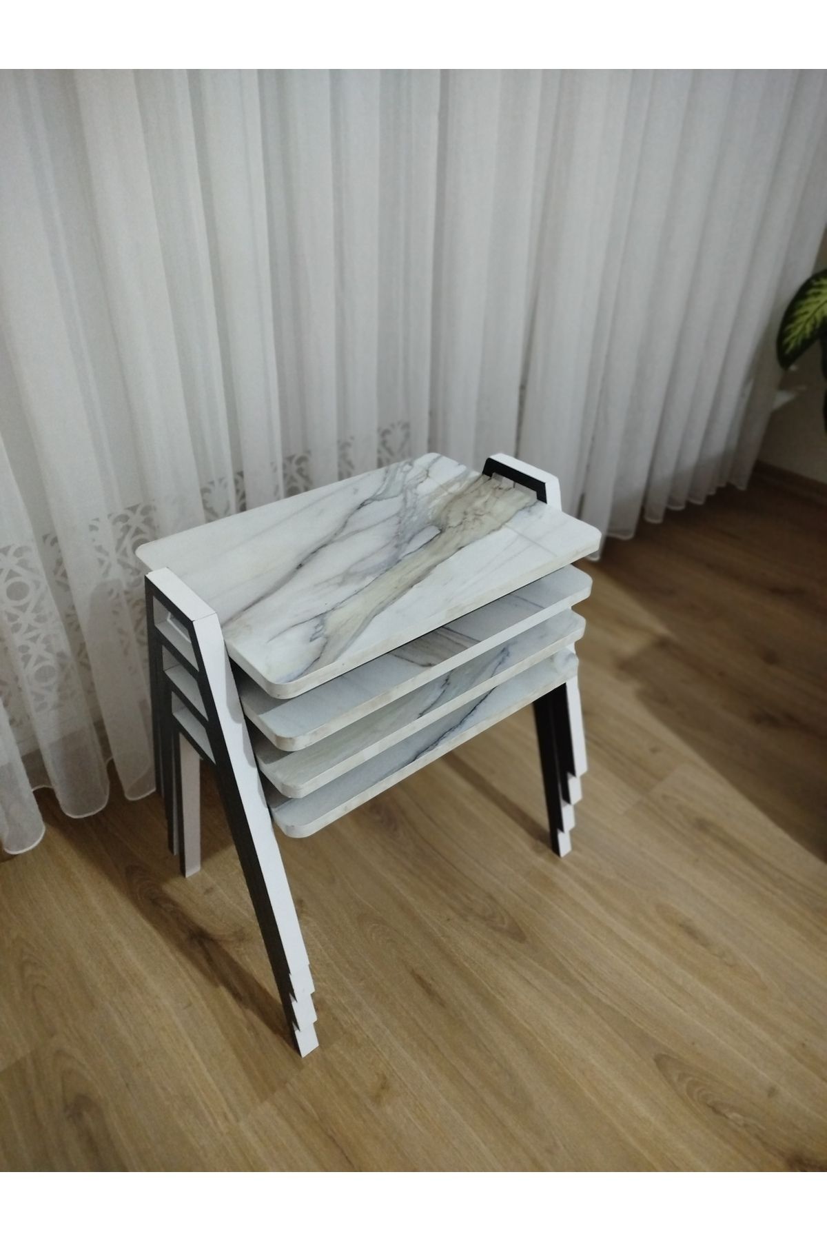 GÜVENÇ Zigon Sehpa 4'Lü Mermer Desenli Tepsi Model