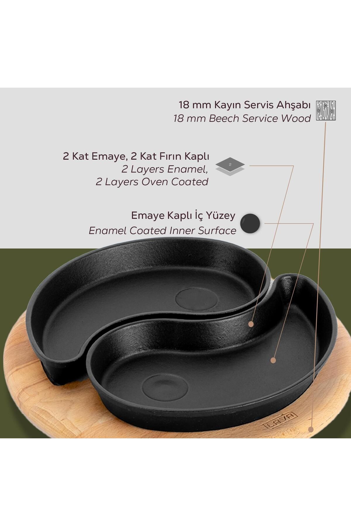 Lava-Set of 2 Yingyang Fajita Plates - Cast Drop Form, Beech Serving Wood, Size 10X20Cm 4