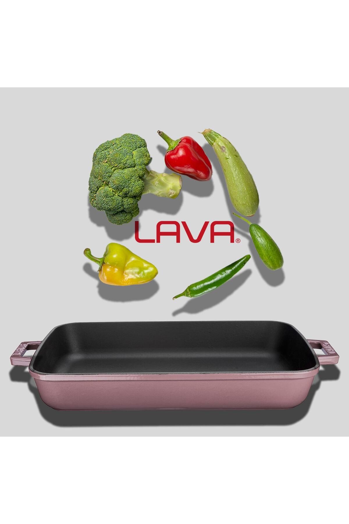 Lava-Cast Rectangular Rosto and Oven Tray Cast Iron Solid Double Handle Size 26x40cm 7