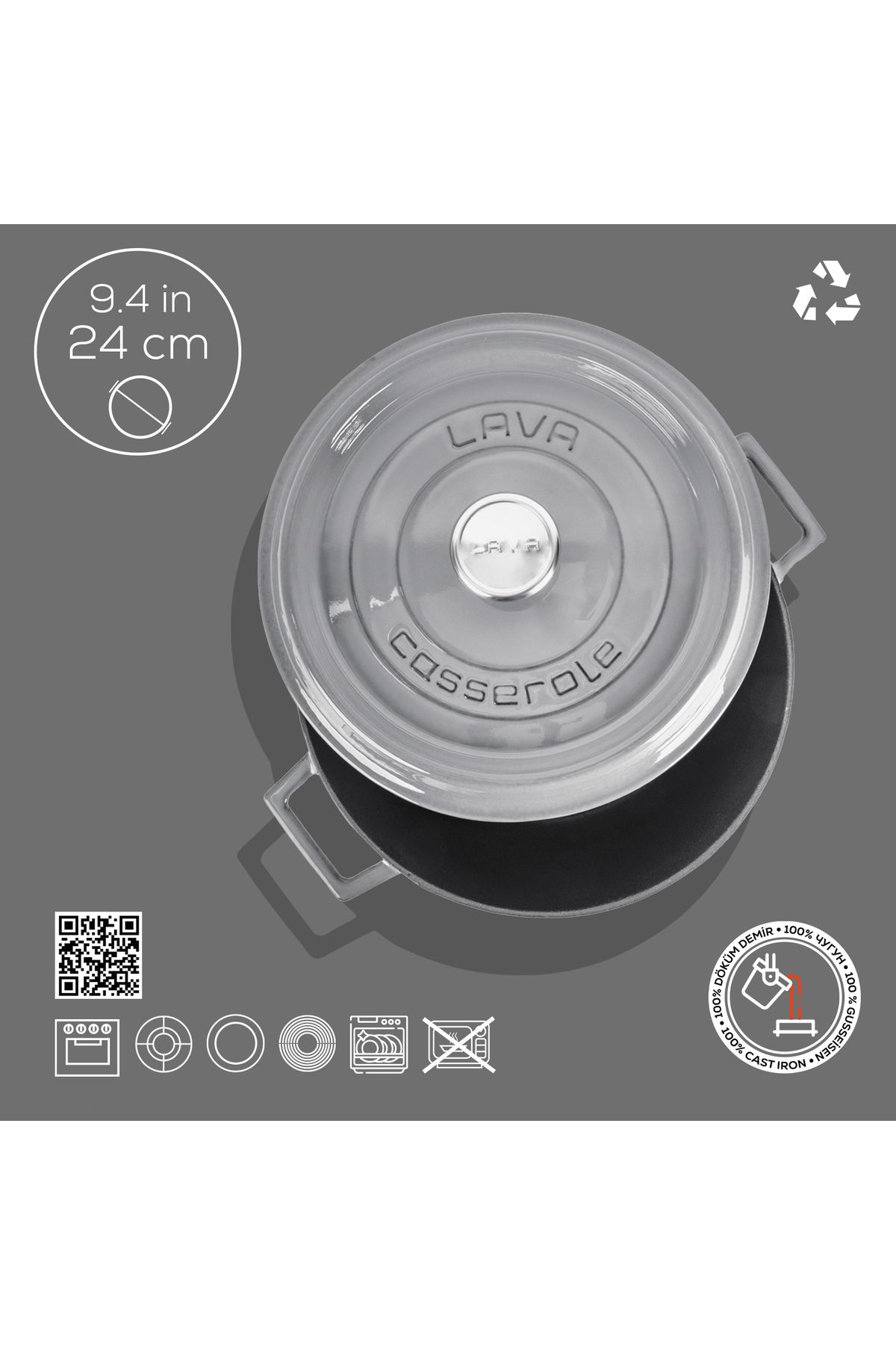 Lava-Cast Round Pot Cast Iron Uniform Handle Premium Series Diameter(Ø)24cm 4