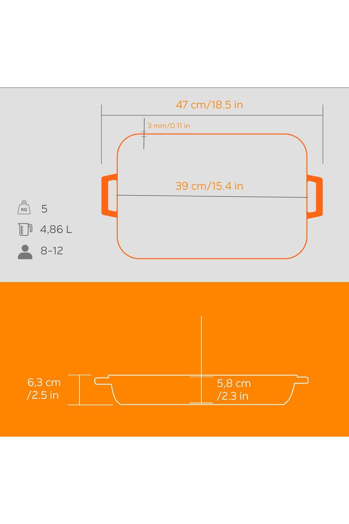 Lava-Cast Rectangular Rosto and Oven Tray Cast Iron Monolithic Double Handle Edition Series Size 26x 5