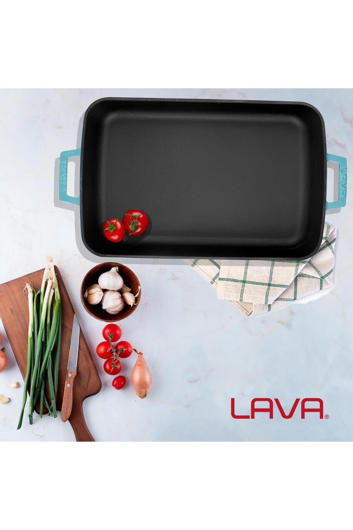 Lava-Cast Rectangular Rosto and Oven Tray Cast Iron Solid Double Handle Spring Series Size 26x4 7