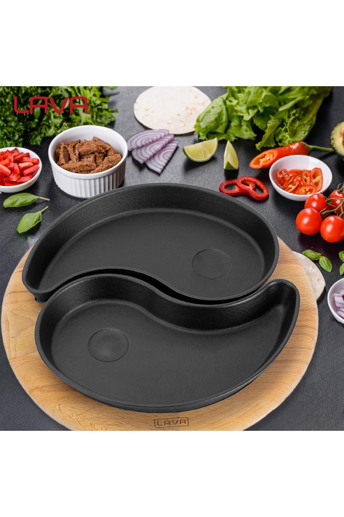 Lava-Set of 2 Yingyang Fajita Plates - Cast Drop Form, Beech Serving Wood, Size 10X20Cm 5