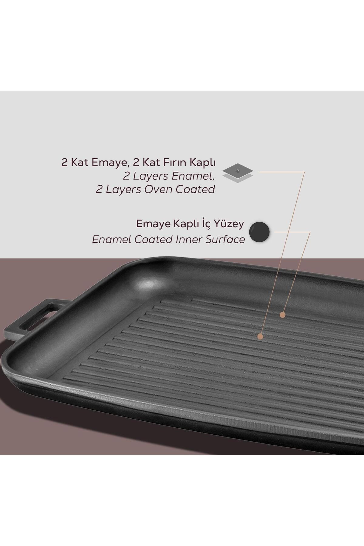 Lava-Cast Rectangular Grill Tray Cast Iron Solid Double Handle Size 31x42cm 6