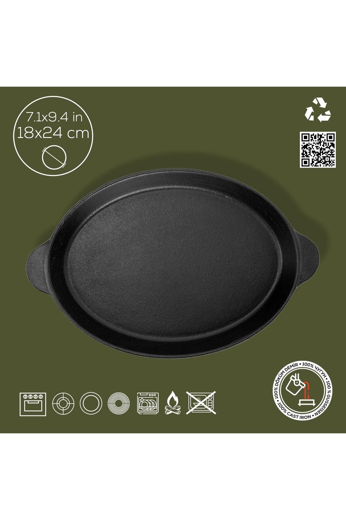 Lava-Cast Oval Fajita Plate Cast Iron Solid Double Handled Dimensions 18x24cm. 2