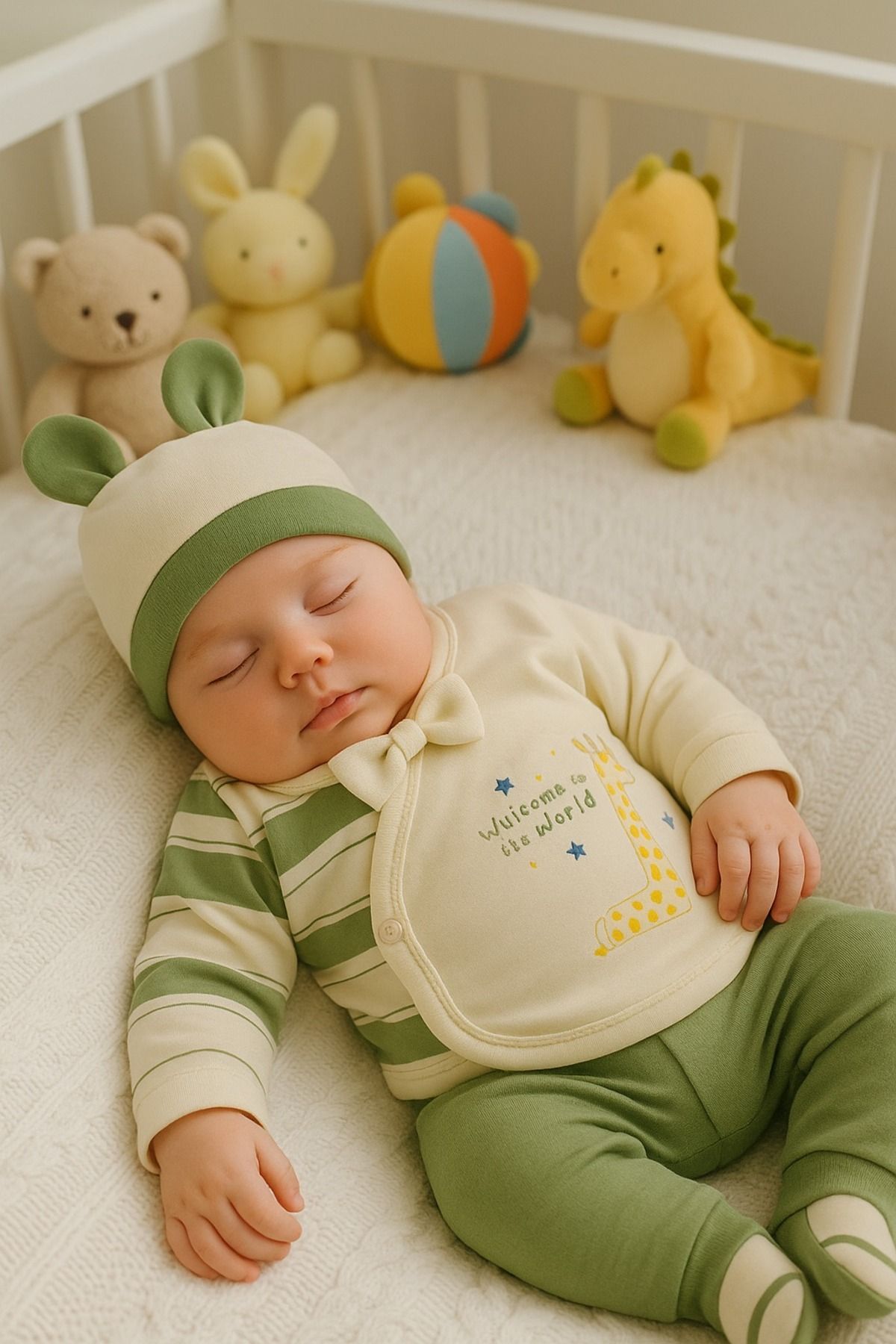 Zuff Baby UNISEX BEBEK 5'Lİ ÇİZGİLİ HASTANE ÇIKIŞ SETİ 0-3 AY