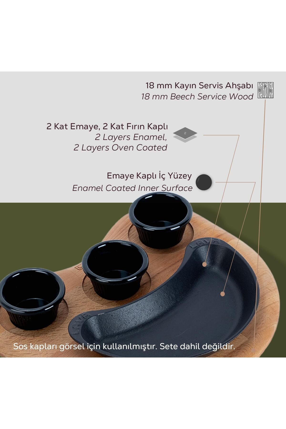 Lava-10X20Cm Measuring Cast Kidney Form Fajita Beech Serving Wood - Including Sos Cups 4