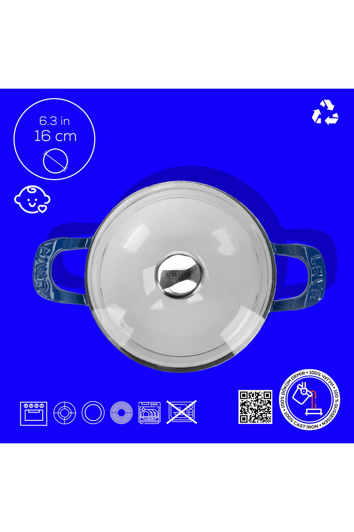 Lava-Cast Mini Wok with Solid Handle and Glass Cover Edition Series Diameter(Ø)16cm 5