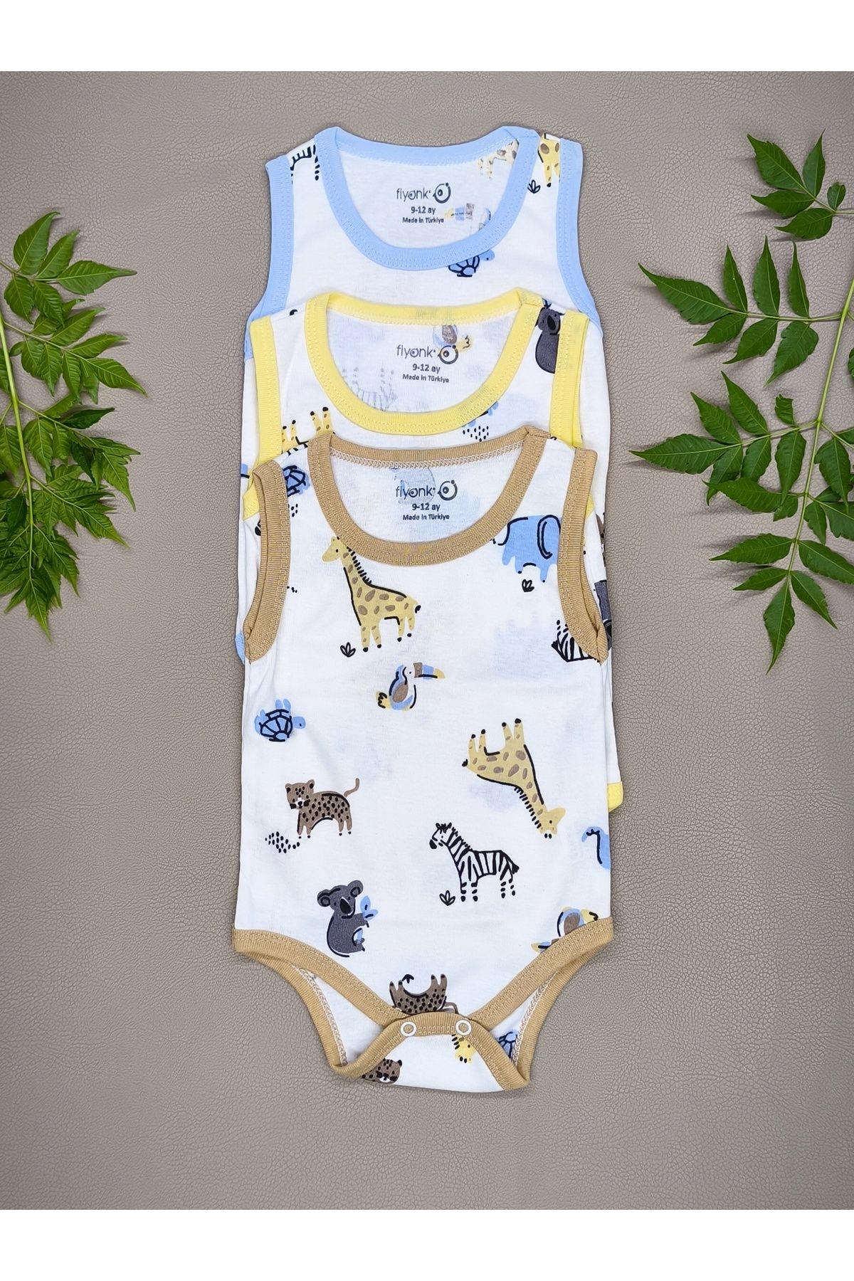 FİYONK 3LÜ PAMUKLU DESENLİ ERKEK BEBEK ÇITÇITLI ATLET BODY