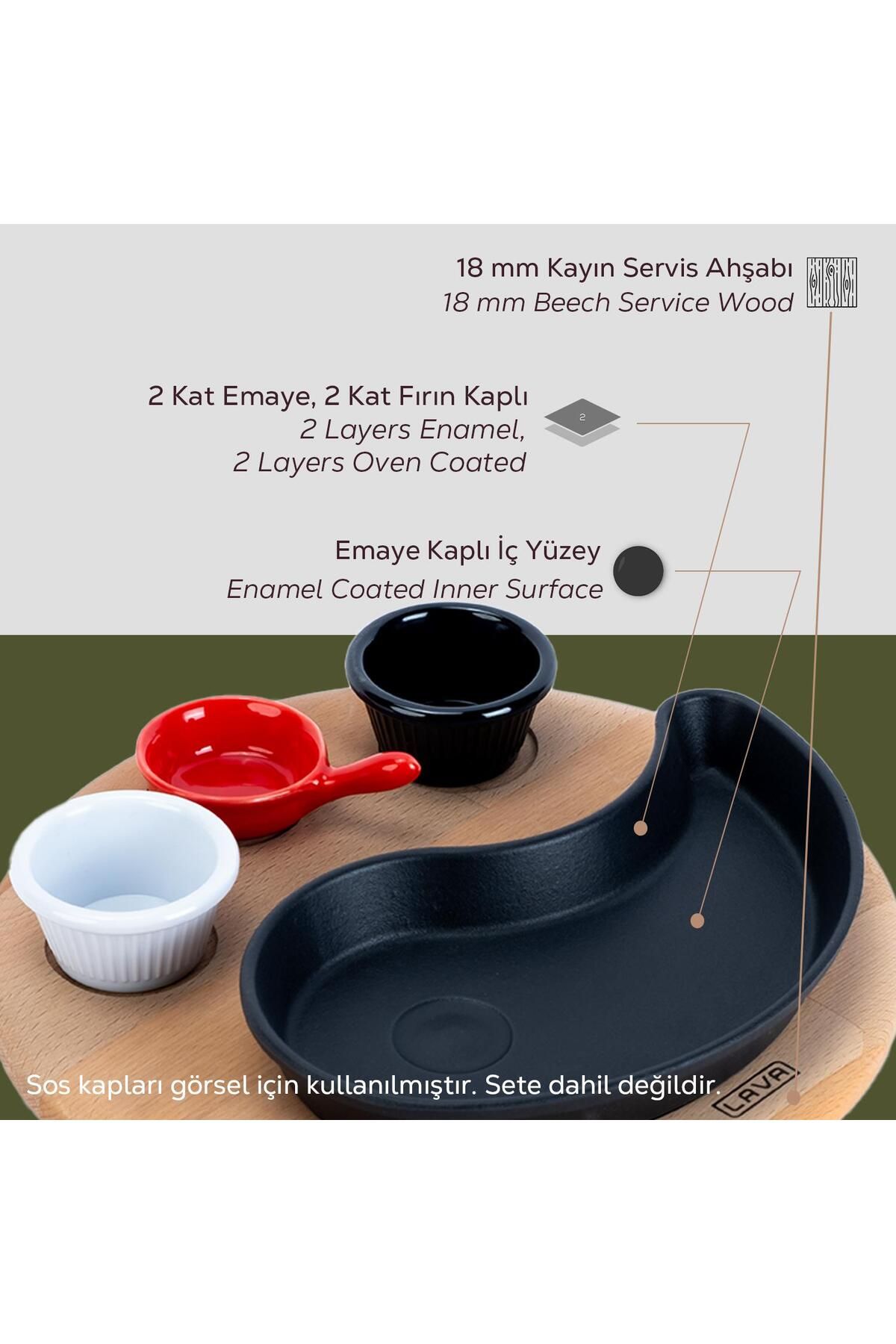 Lava-Yingyang Fajita Plate - Cast Drop Form, Beech Served, Wooden Size 10X20Cm 4