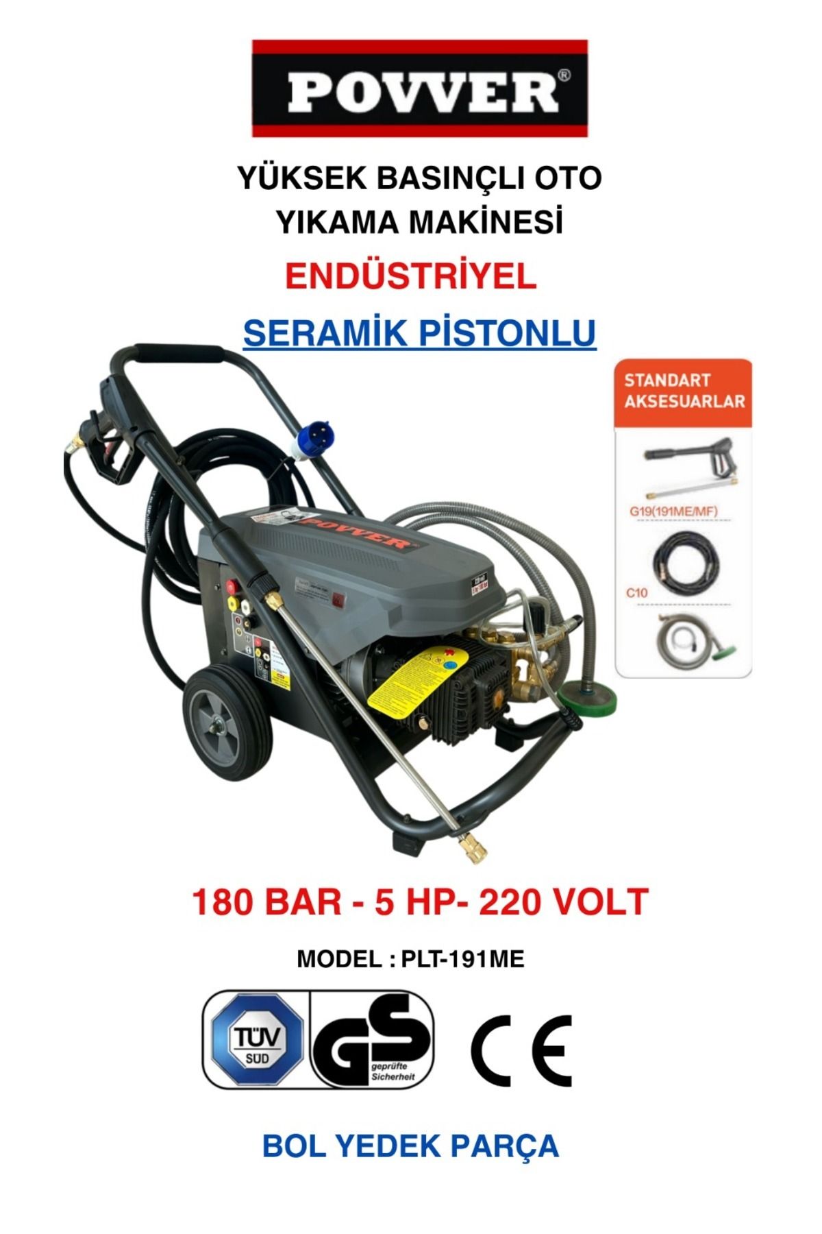 POWER Yüksek Basınçlı Endüstriyel Yıkama Makinası (3700 W-5HP-180 BAR)
