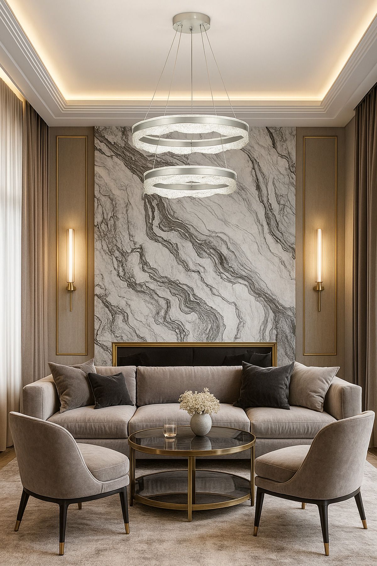 Avizemoda Estilo 2 Katlı Dimmer Kumandalı 3 Renk Ledli (Sarı-Beyaz-Gün Işığı) Modern Akrilik Avize -Gümüş