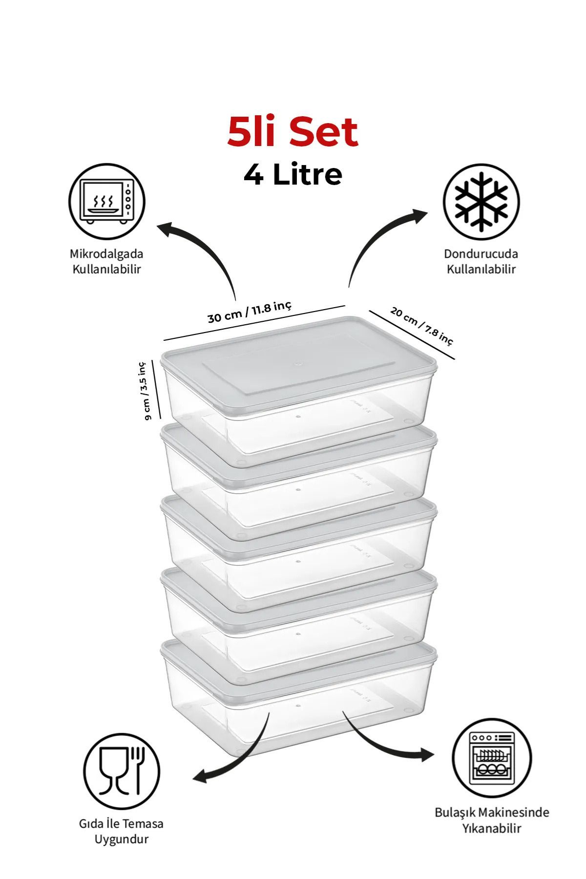 Espas Home-Freshkeep Storage Container Set of 5 Suitable for Microwave and Deep Freezer - White / 5*4000 ml 1
