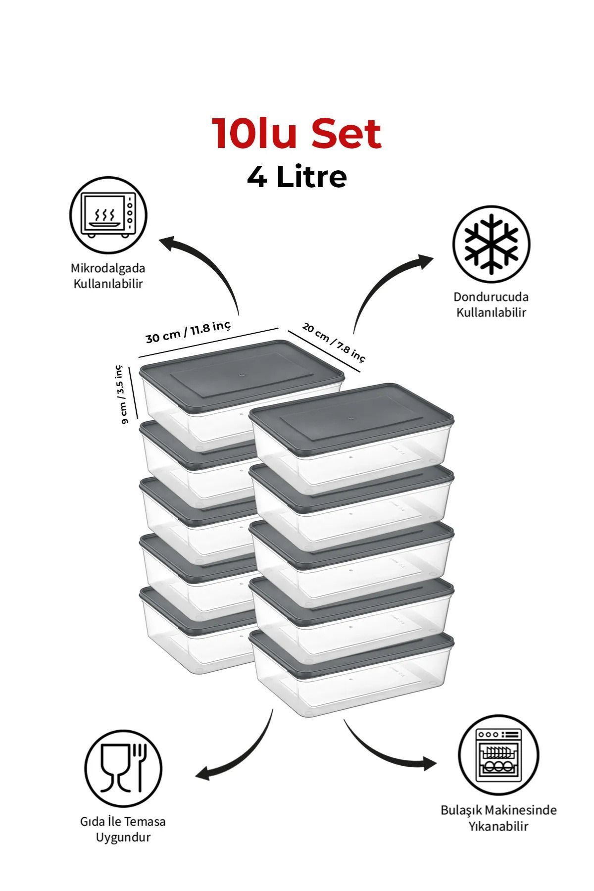 Espas Home-Freshkeep Storage Container Set of 10 Suitable for Microwave and Deep Freezer - Gray / 10*4000 ml 1