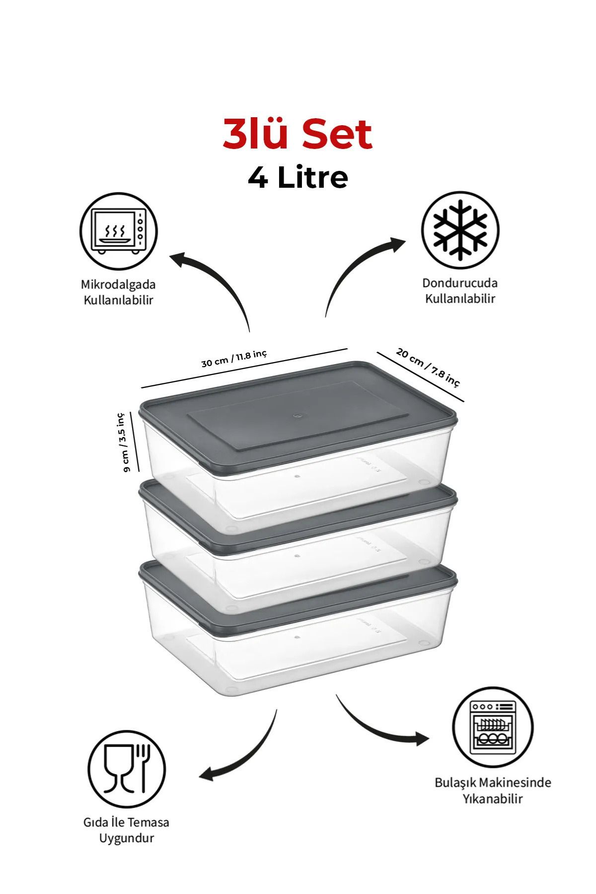 Espas Home-Freshkeep Storage Container Set of 3 Suitable for Microwave and Deep Freezer - Gray / 3*4000 ml 1
