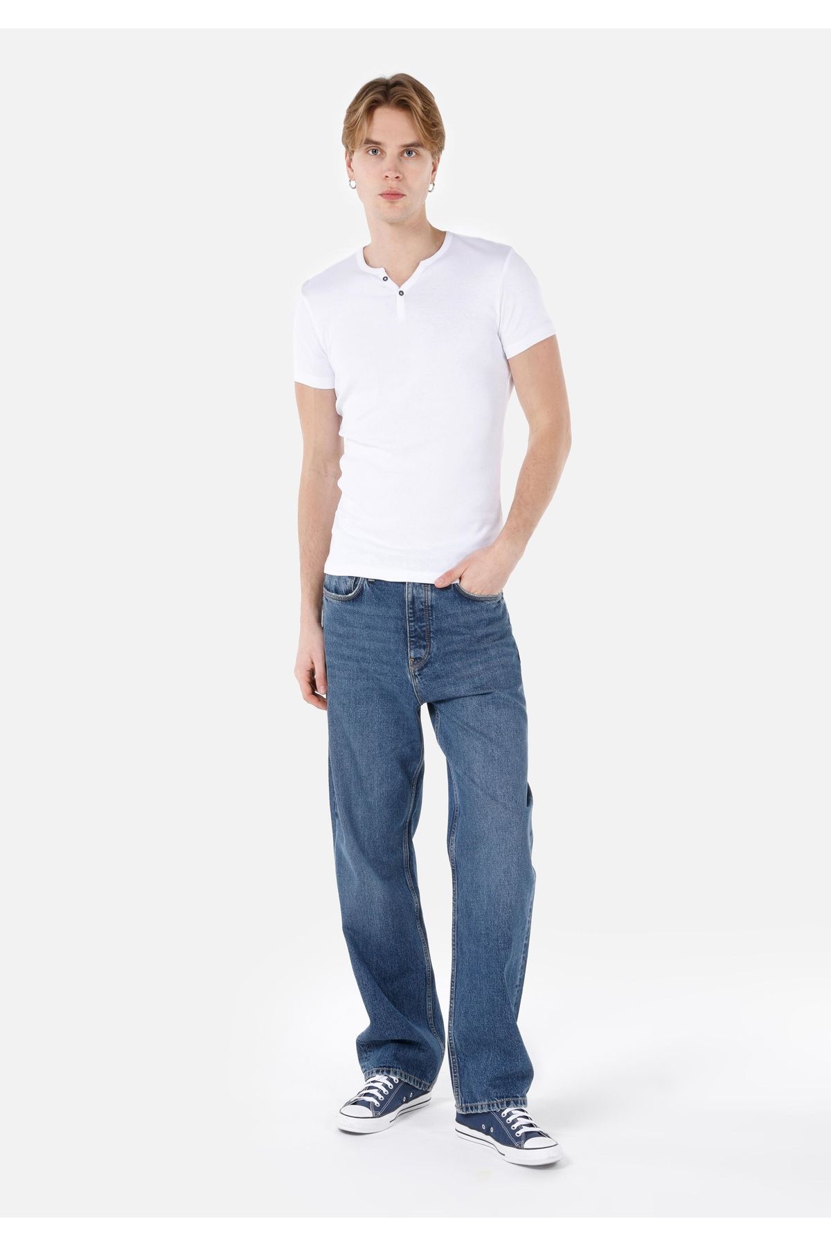 Colin's-Tricou alb cu mânecă scurtă pentru bărbați, tricotat cu gât cu plăcuță 3