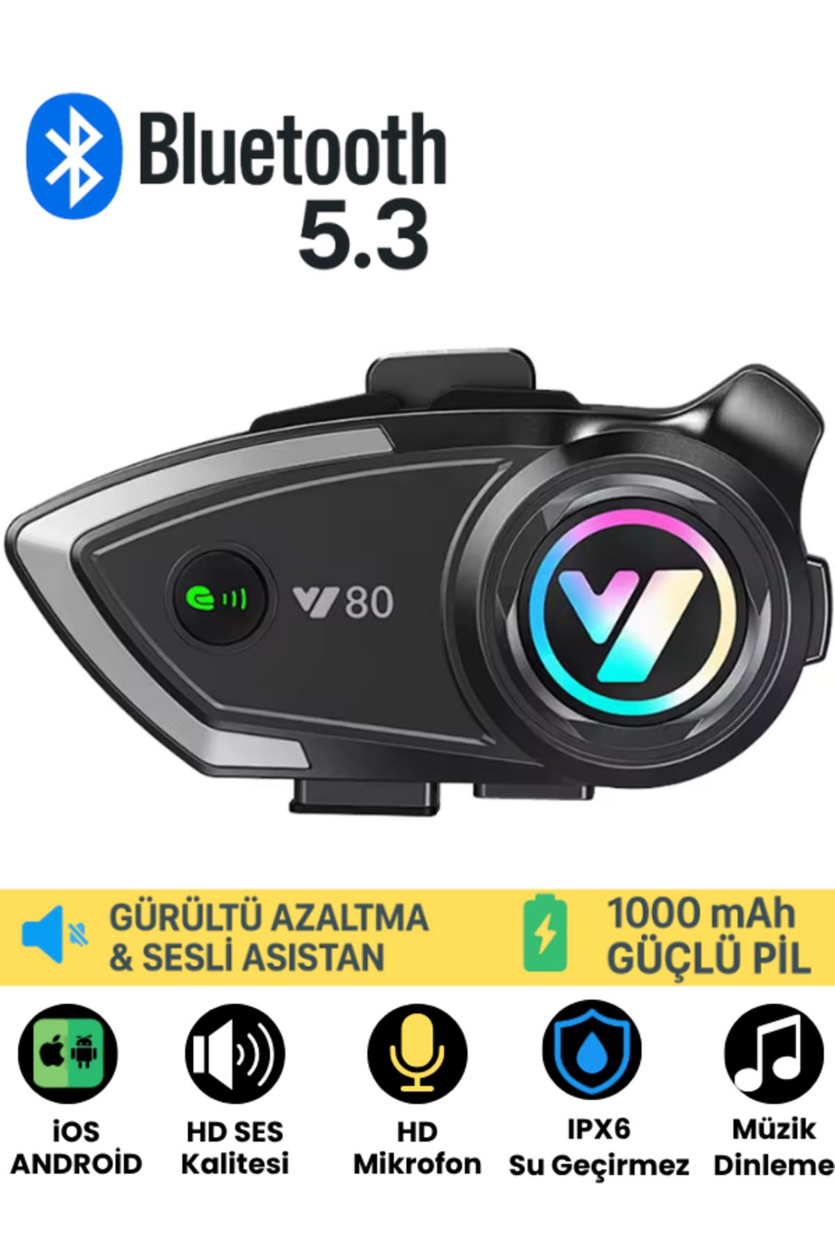 SONREİR Y80 İnterkom Motosiklet Kask Kulaklık Bluetooth 5.3 Type-C Su Geçirmez İntercom Set İphone Android