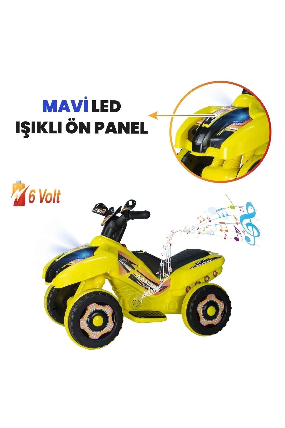 Genel Markalar Led Işıklı Müzikli Akülü  Araba Atv Motor 2-4 Yaş - 6V fotoğrafı 5 (önizleme)