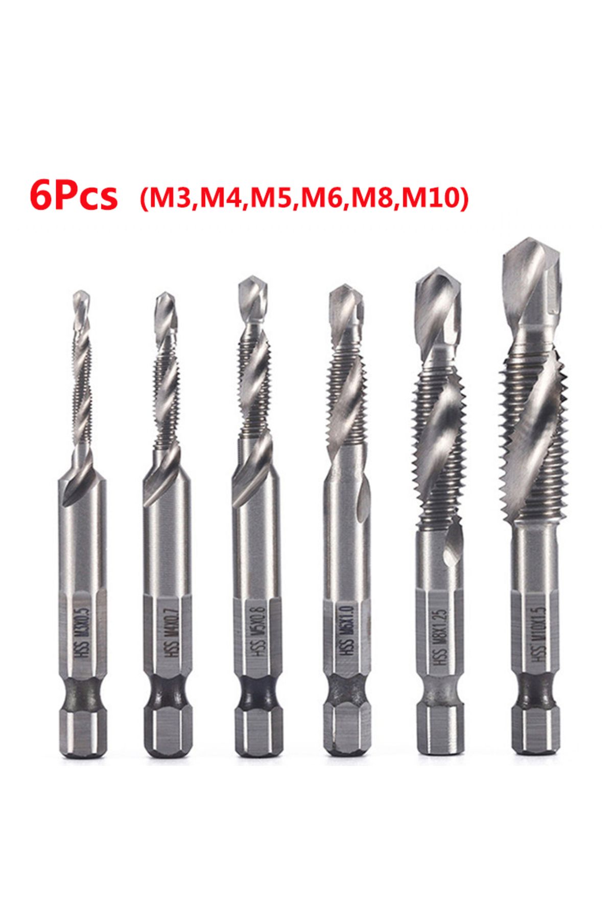 Choice-6pcs Set 6pcs Tap Drill Bit Set Hex Shank Titanium Plated Hss Screw Thread Bit Screw Machine Compoun 1