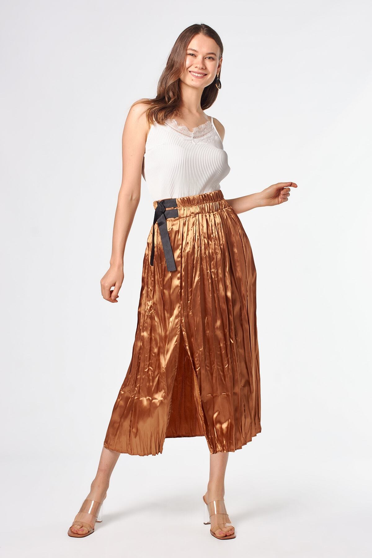 Women's Tan Satin Skirt